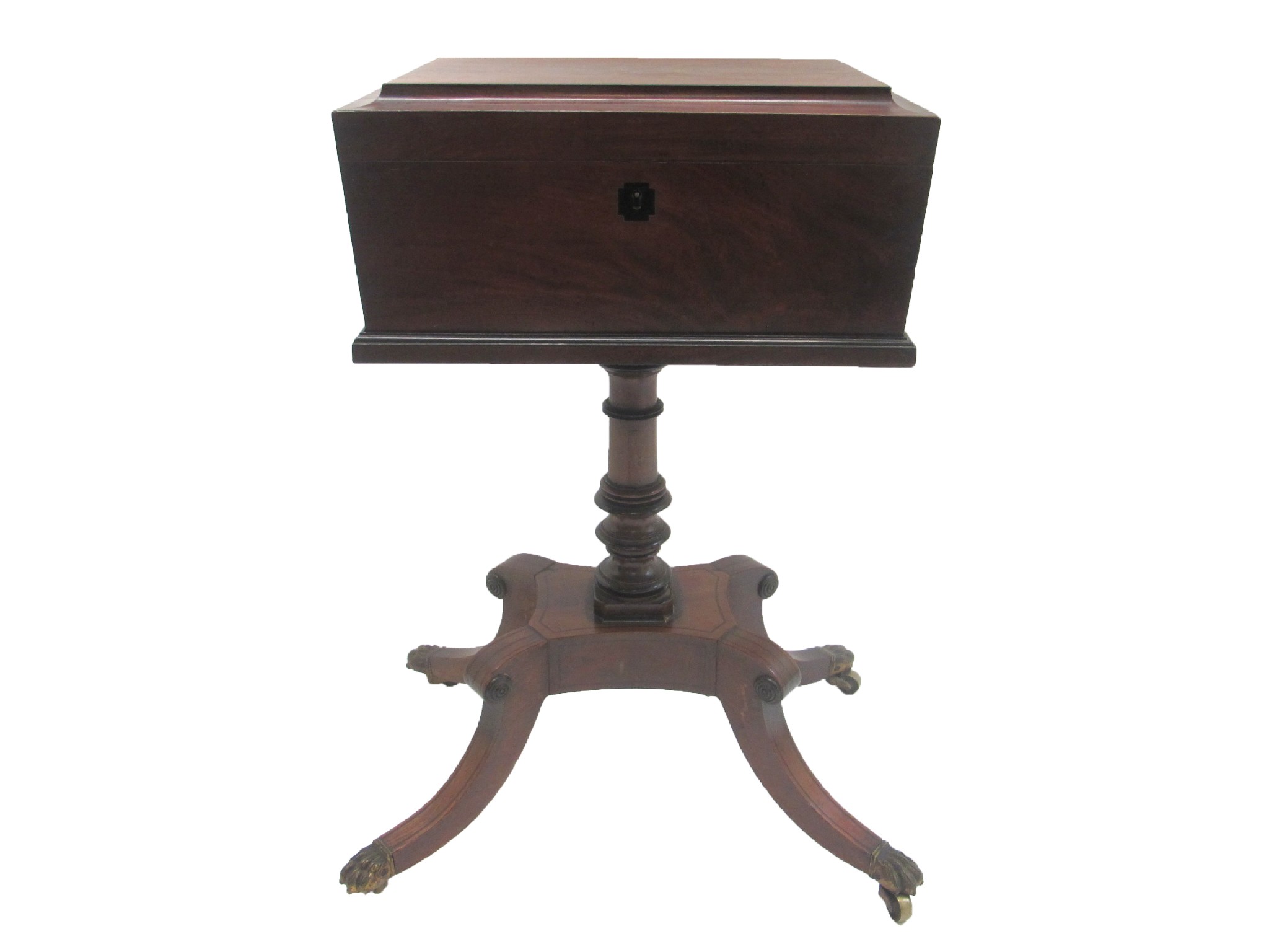 Appraisal: A George IV mahogany and ebony strung rectangular sewing tableenclosing