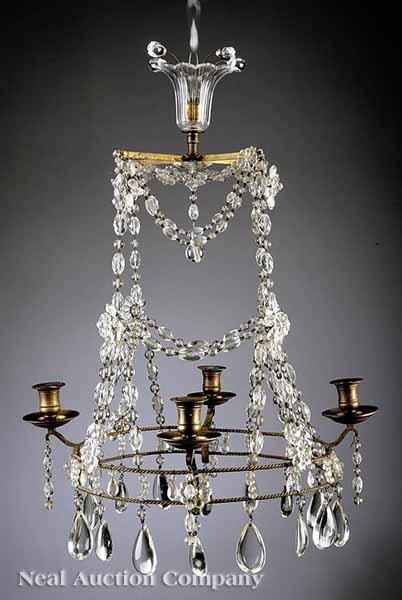 Appraisal: A Fine Continental Brass and Cut Glass Four-Light Chandelier having