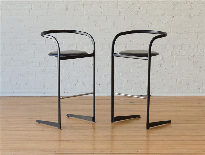 Appraisal: PAIR OF BAR STOOLS TOSHIYUKI KITA ATELIER Black-painted stainless steel