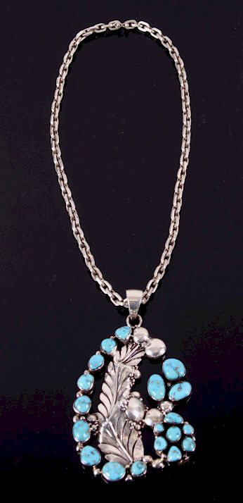 Appraisal: Navajo Signed Sterling Silver Turquoise Necklace For your consideration is