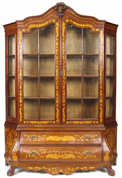 Appraisal: A Dutch Rococo marquetry style vitrine cabinet height ft in