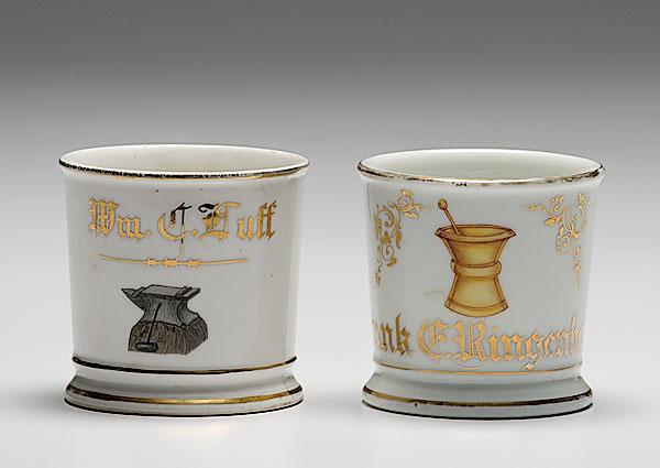 Appraisal: TWO OCCUPATIONAL SHAVING MUGS SMITH AND PHARMACIST two porcelain shaving