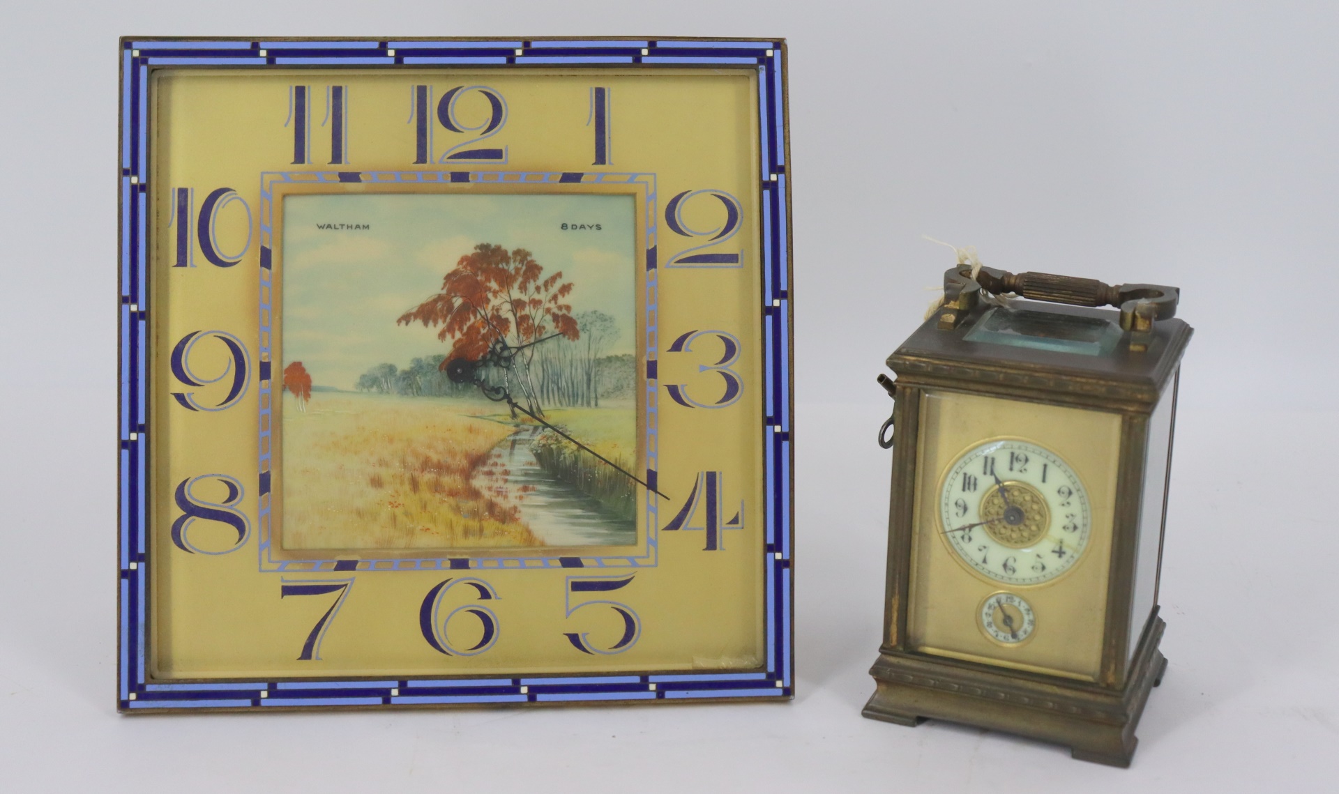 Appraisal: WALTHAM BRONZE ENAMELED CLOCK A FRENCH CARRIAGE Clock From a