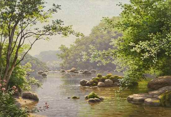 Appraisal: Ren Charles Edmond His - Bord de Riviere oil on