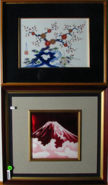 Appraisal: Two Framed Japanese Porcelain Tiles Including one '' x ''