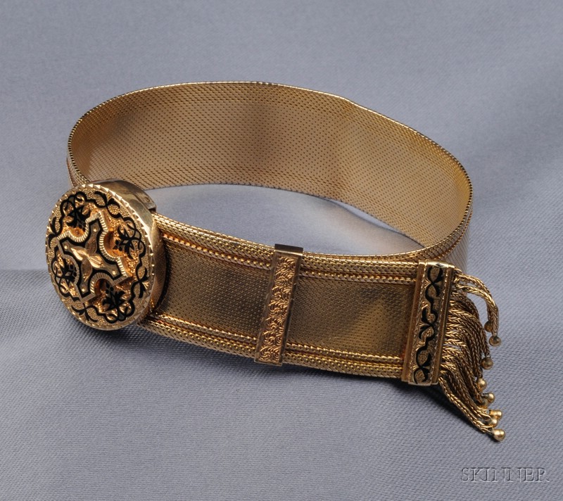 Appraisal: Victorian kt Gold and Enamel Bracelet the woven bracelet with