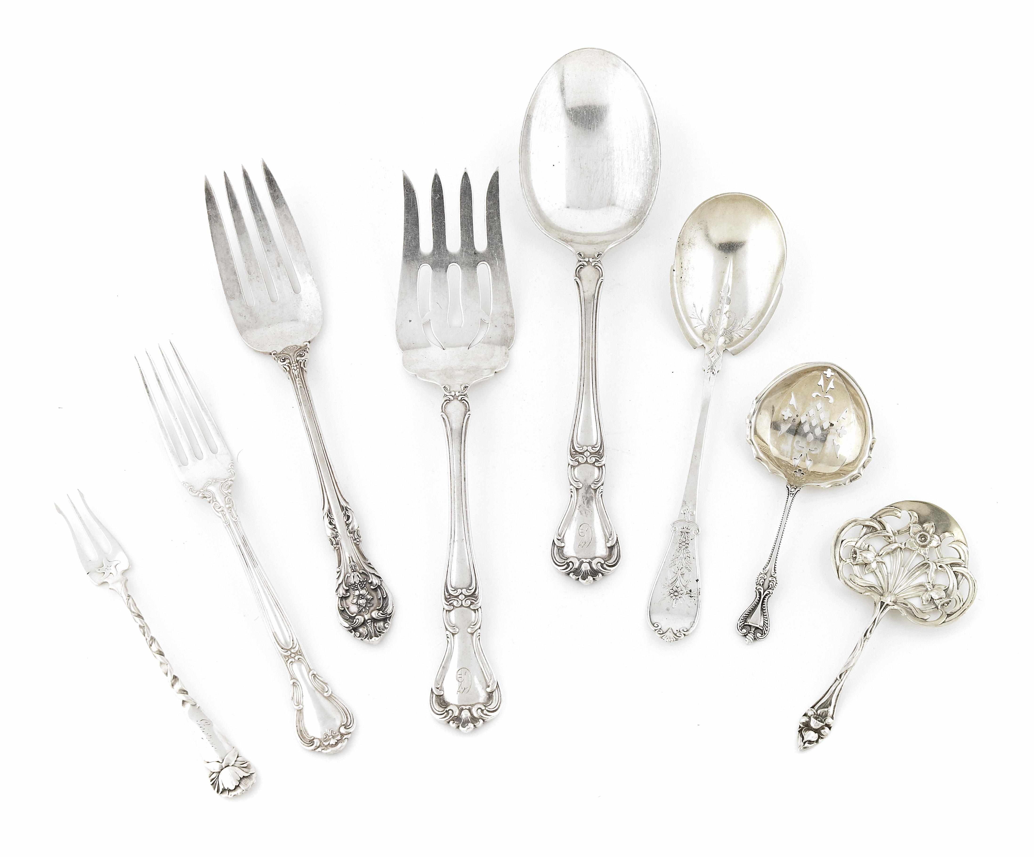 Appraisal: An assembled group of American sterling silver flatware and serving