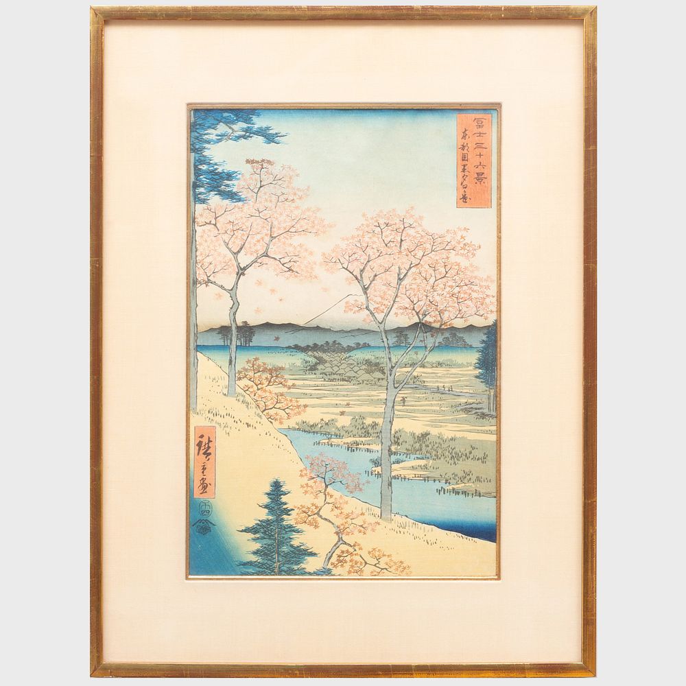 Appraisal: Utagawa Hiroshige - Fuji from Meguro Yuhigaoka Woodcut in colors