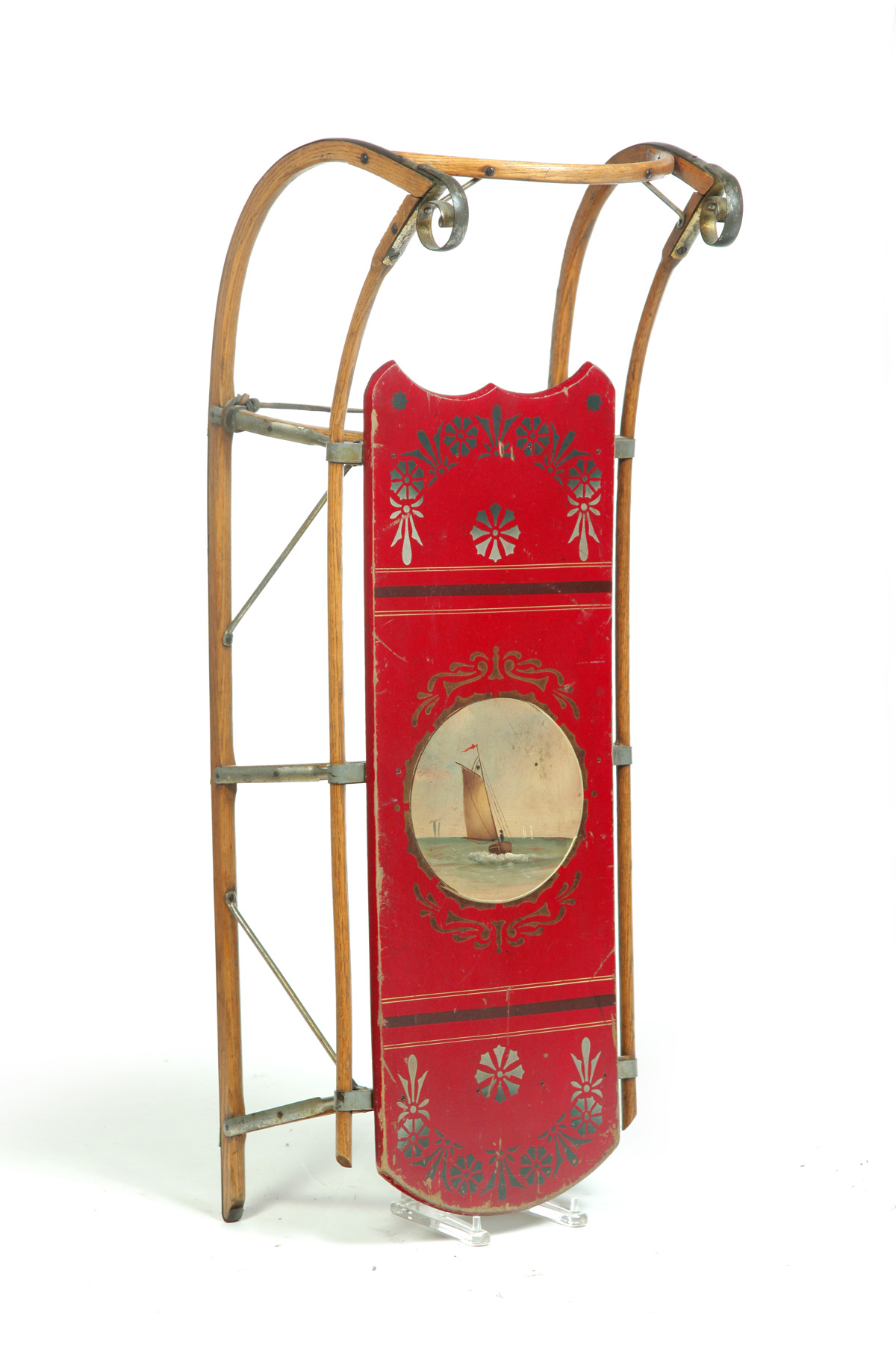 Appraisal: AMERICAN DECORATED SLED Early th century Wood with metal runners