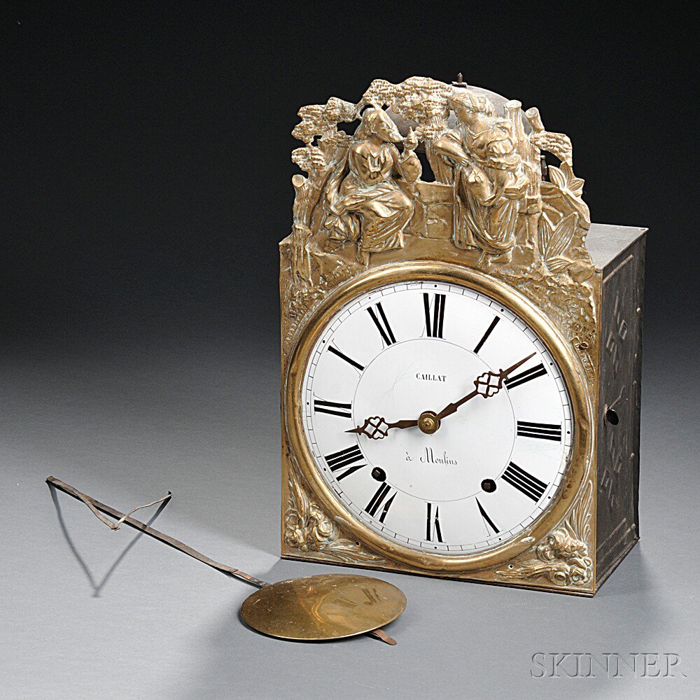 Appraisal: French Morbier Clock -in porcelain Roman numeral dial marked Caillat