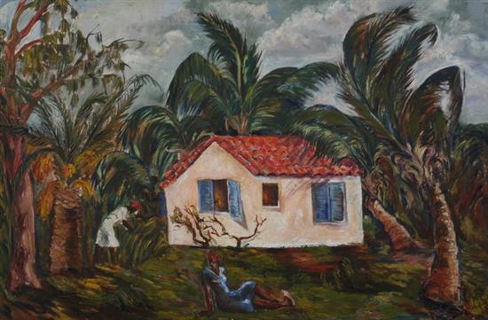 Appraisal: HAITIAN SCHOOL th century TROPICAL LANDSCAPE signed Joseph and dated