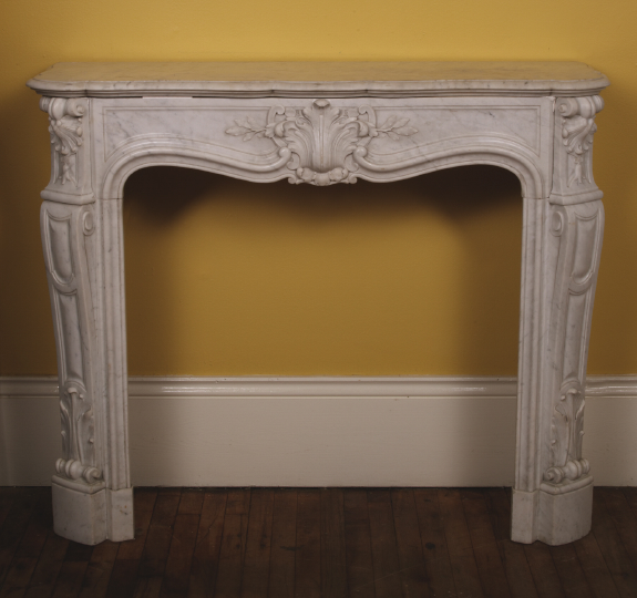 Appraisal: French Carved Carrere Veine Marble Mantel in the Louis XVI