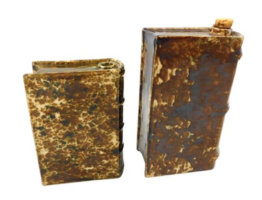 Appraisal: POTTERY American Bennington-type pottery two book flasks including a flint