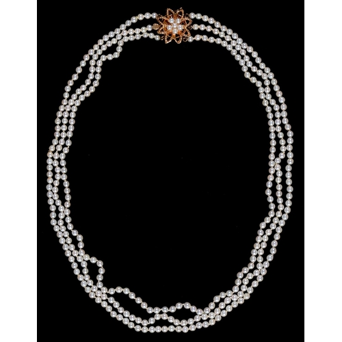 Appraisal: A three row cultured pearl necklace of mm cultured pearls