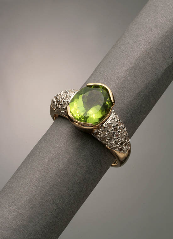 Appraisal: -Karat Yellow and White-Gold Peridot and Diamond Dinner Ring The