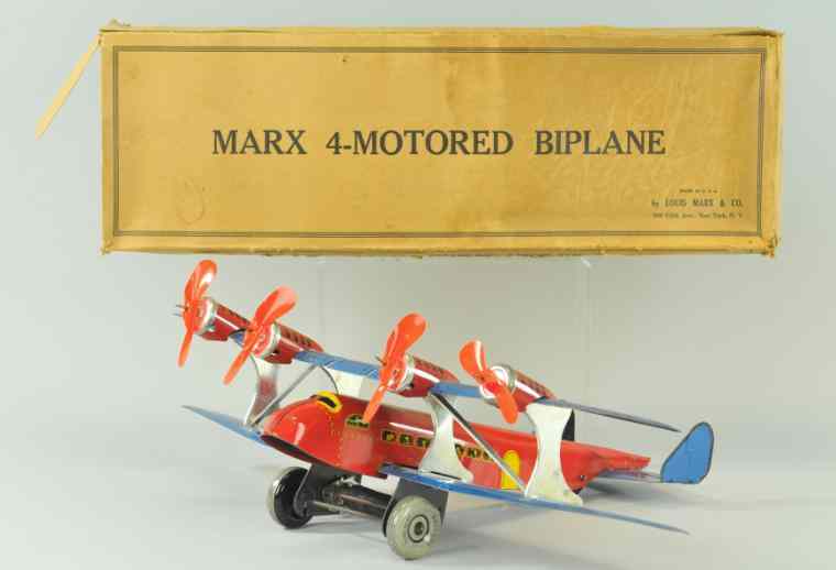 Appraisal: MARX U S MAIL PLANE WITH BOX Lithographed tin very