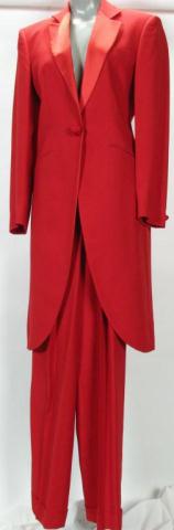 Appraisal: Emporio Armani red ''formal'' suit Single snap front tuxedo tail