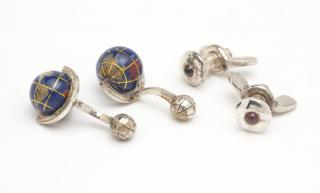 Appraisal: Two pairs of silver and stone cufflinks Sterling silver one