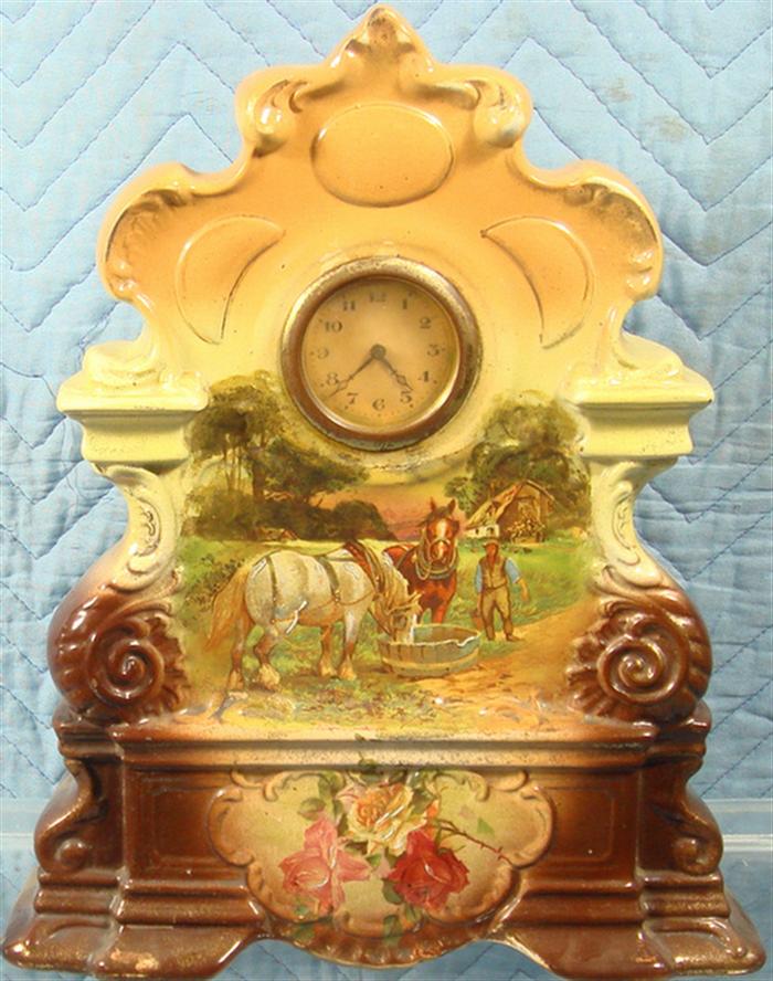 Appraisal: China case clock hr back key wound movement horses at