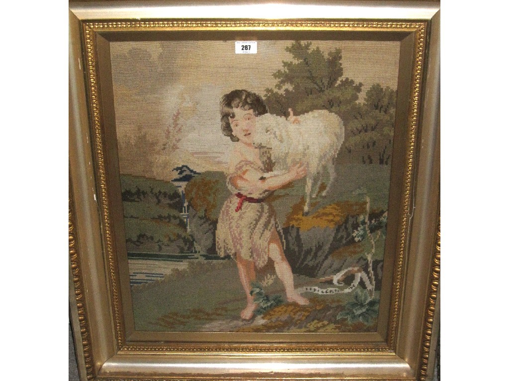 Appraisal: Framed tapestry picture - boy with lamb