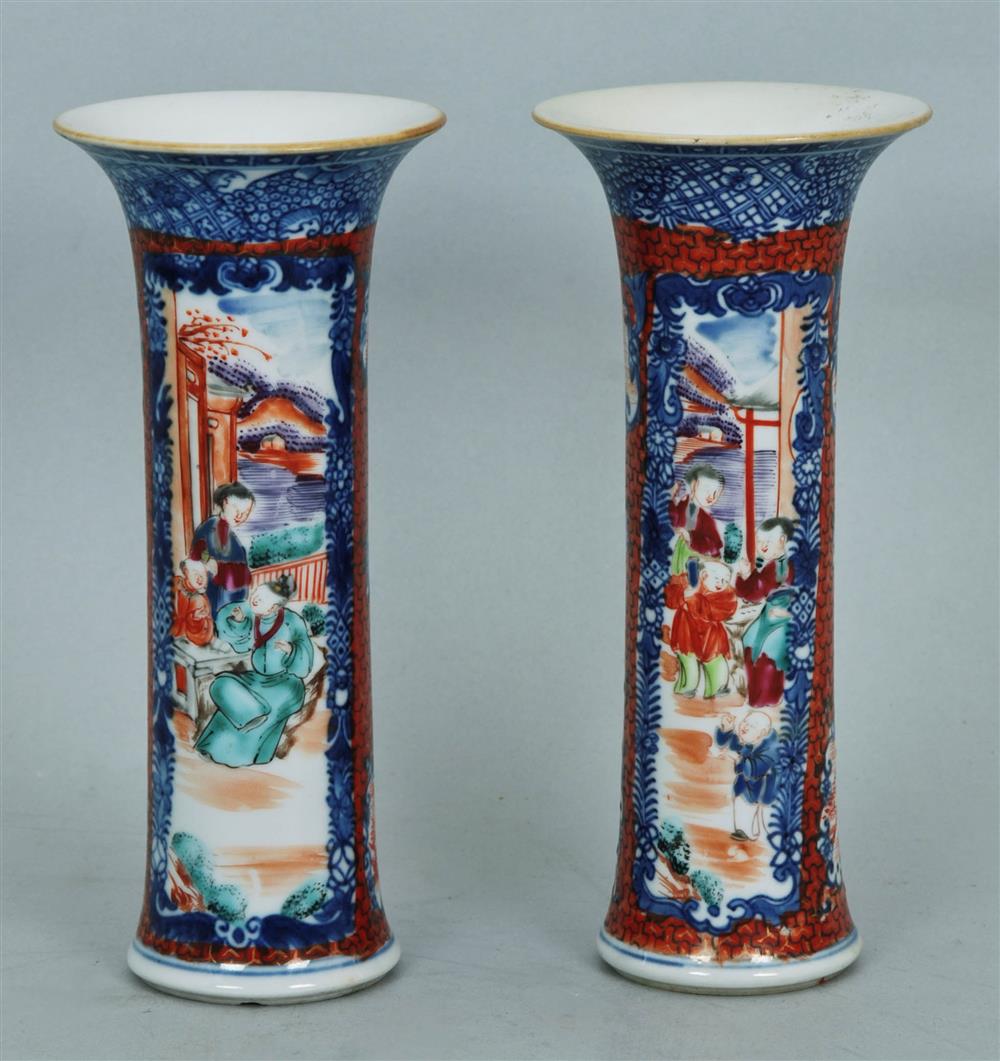 Appraisal: PAIR OF CHINESE EXPORT BEAKER VASES TH CENTURY of beaker