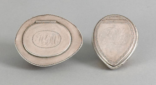 Appraisal: Two silver mounted cowry shell snuff boxes ca with bright