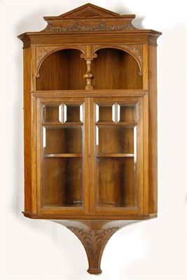 Appraisal: Holland Sons A late Victorian carved walnut hanging corner cabinet