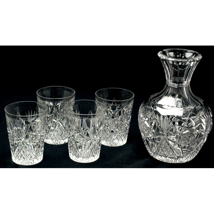 Appraisal: J Hoare water set carafe and four tumblers hobstar and