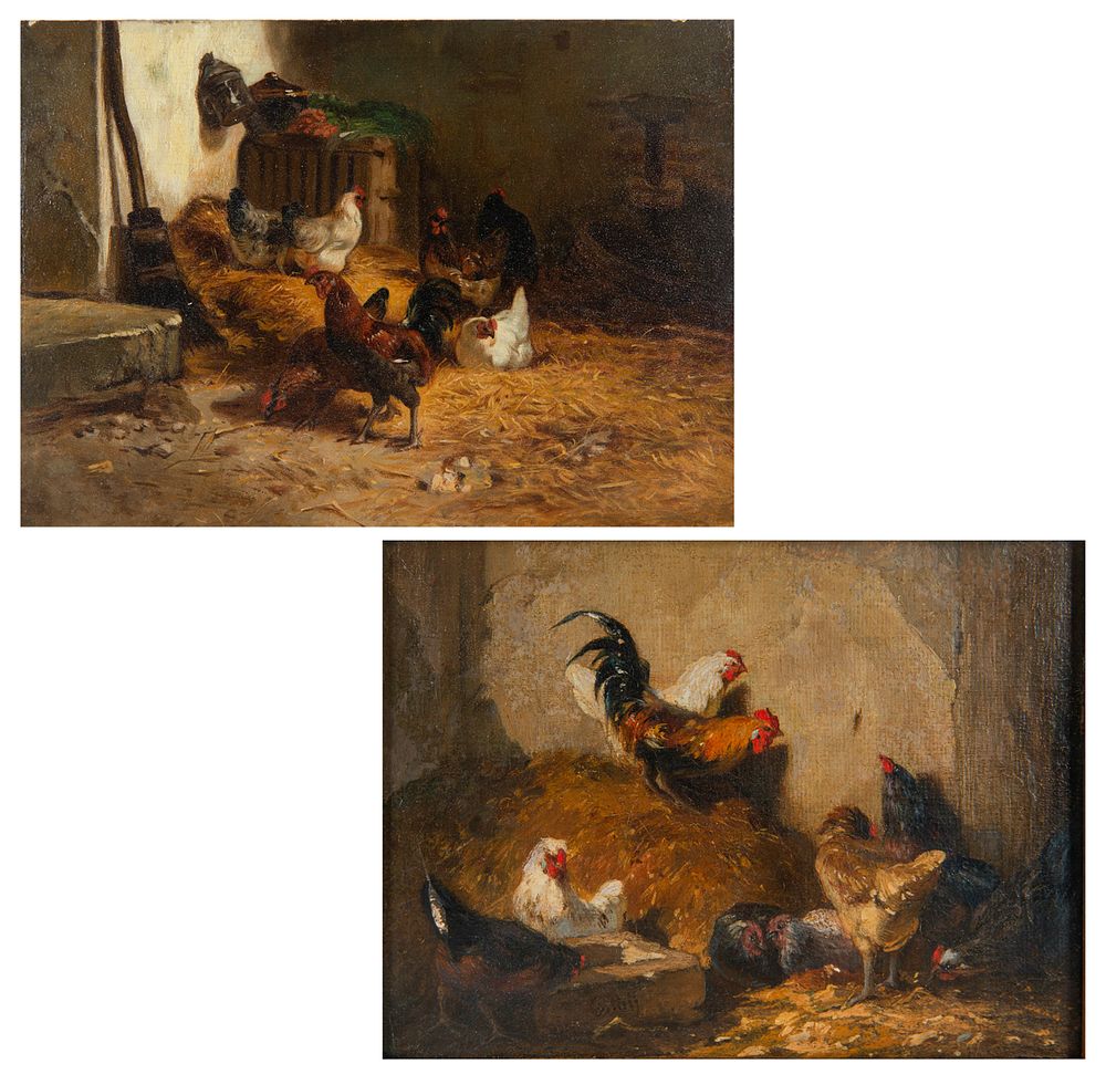 Appraisal: A PAIR OF BARNYARD SCENES BY EUGUENE COTTIN FRENCH -