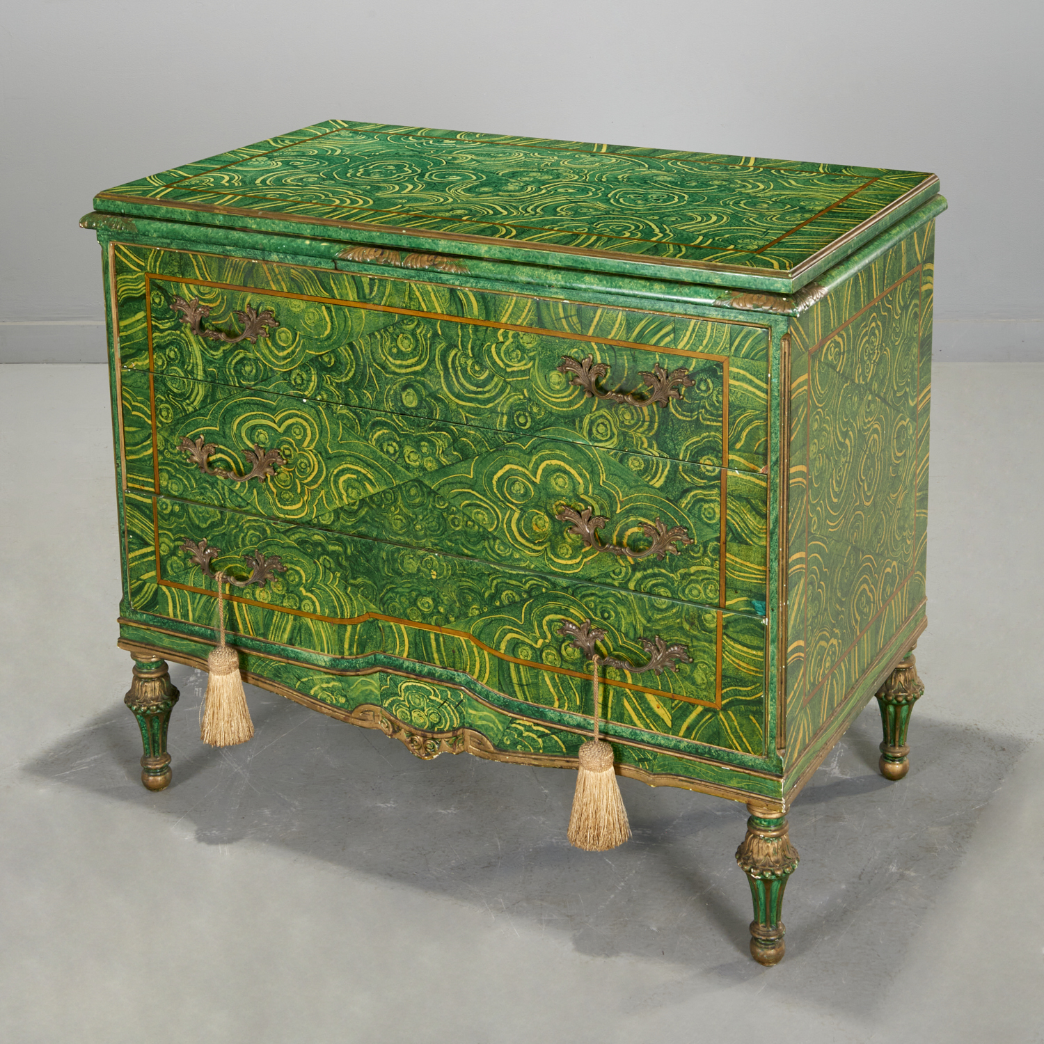 Appraisal: DUQUETTE STYLE FAUX PAINTED MALACHITE COMMODE Mid th c in