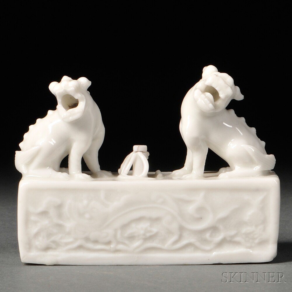 Appraisal: Blanc-de-Chine Incense Stick Holder China Qing Dynasty a pair of