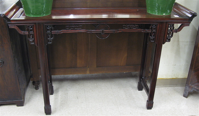 Appraisal: CHINESE ROSEWOOD ALTAR TABLE having a long rectangular top with