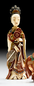 Appraisal: Chinese polychrome ivory snuff bottle late th century Of tall