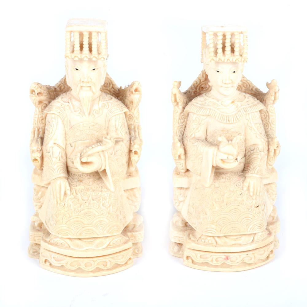 Appraisal: PAIR OF ANTIQUE CHINESE EMPEROR AND EMPRESS CARVED BONE SEATED