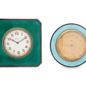 Appraisal: A Silver and Guilloche Enamel Eight-Day Desk Clock Retailed by