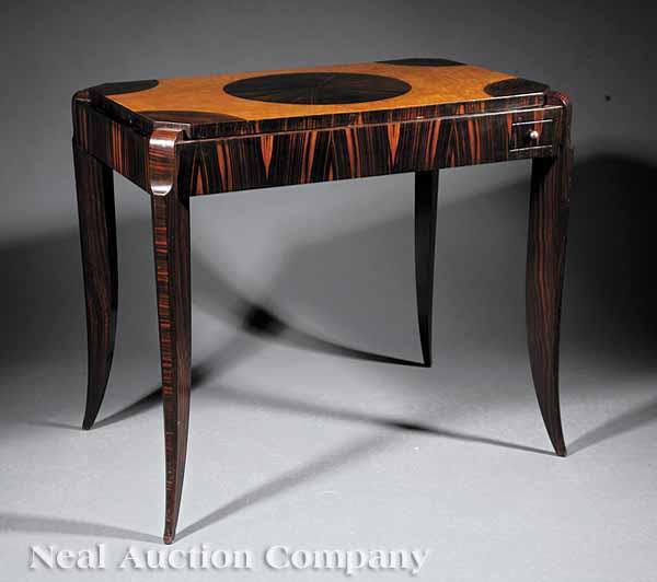 Appraisal: An Art Moderne Palissandre and Burr Thuyawood Games Table c