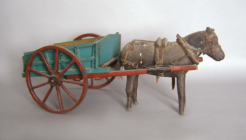 Appraisal: Painted donkey and cart toy early th c l