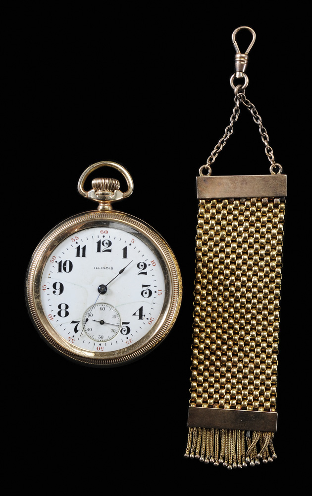 Appraisal: Gold Pocket Watch and Fob Illinois pocket watch with swing-out