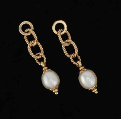 Appraisal: A Pair of Pearl and Twist Design Pendant Earrings k