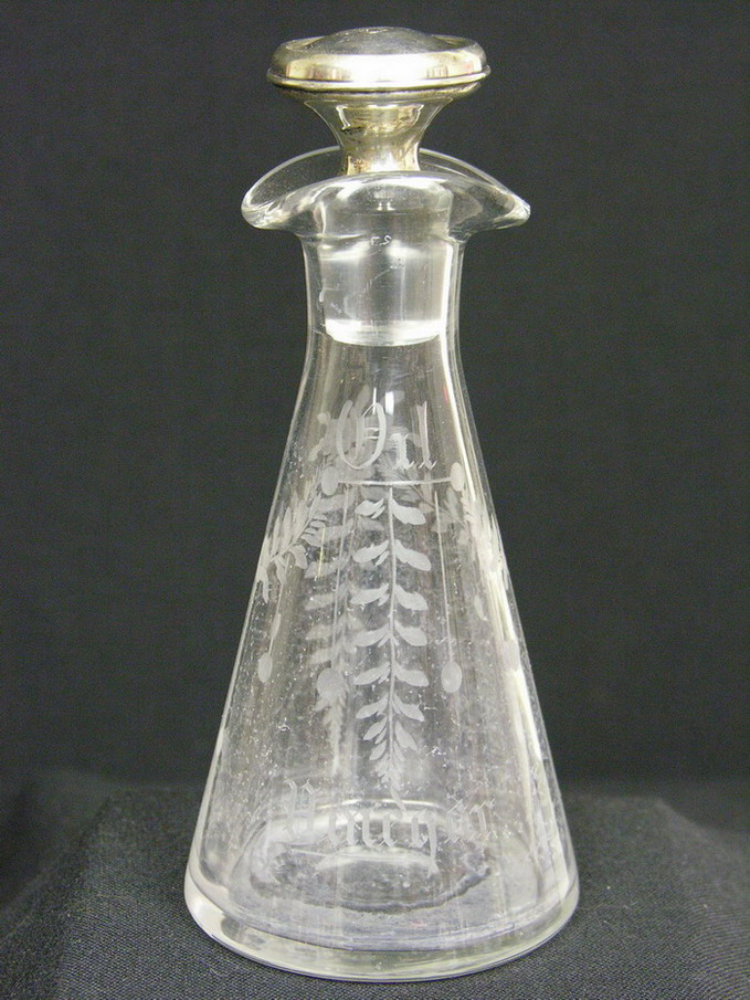 Appraisal: SIGNED HAWKES ETCHED OIL AND VINEGAR BOTTLE Sterling encased stopper