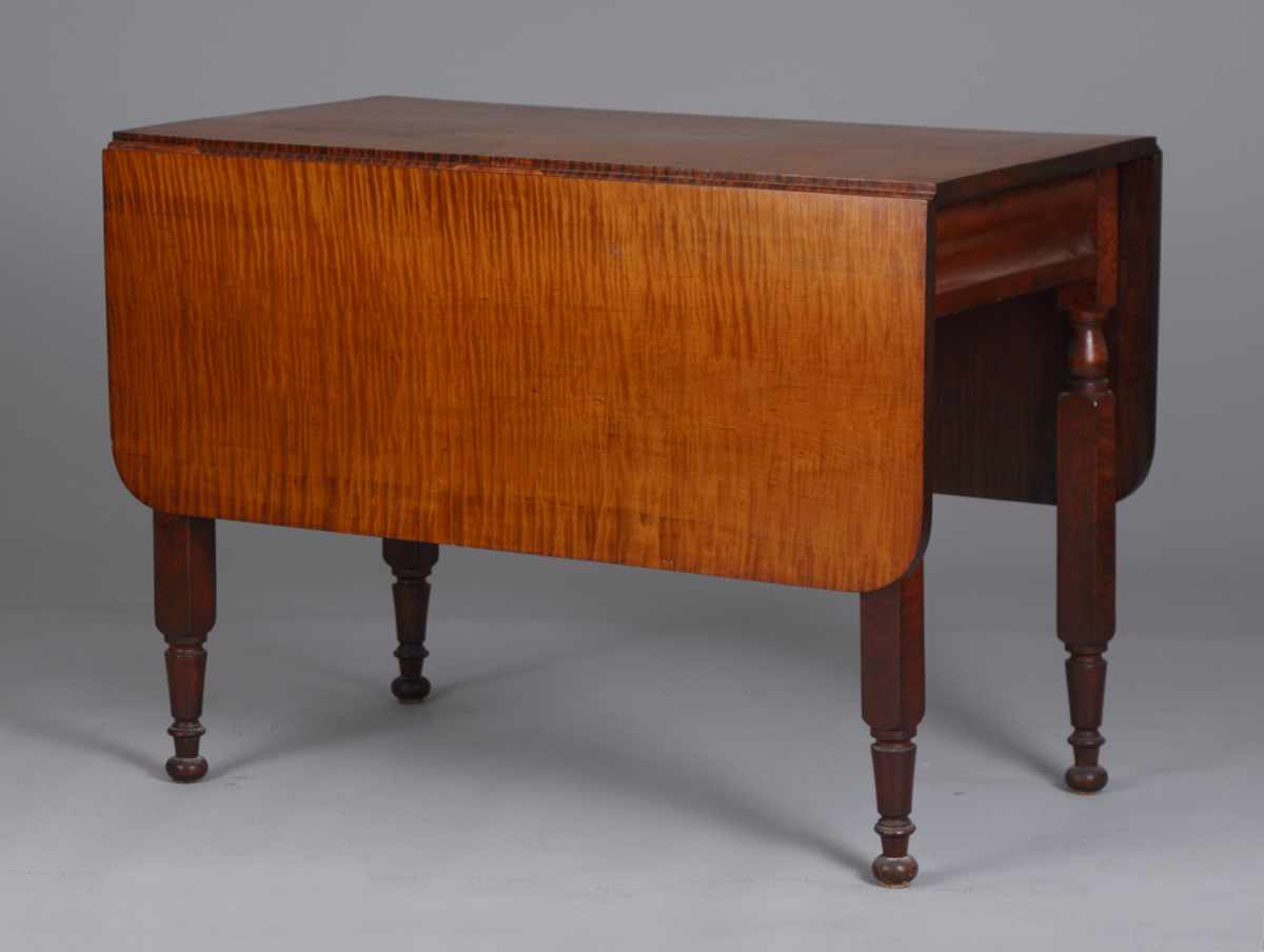 Appraisal: NY State Tiger Curly Maple Cherry Drop Leaf Table Old