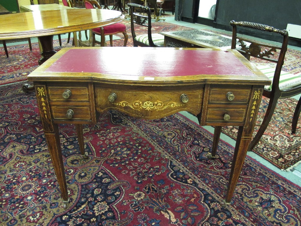 Appraisal: Rosewood inlaid ladies desk with leather tooled top