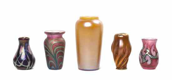 Appraisal: A Group of Five Miniature Art Glass Vases of various