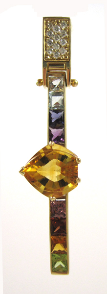 Appraisal: CITRINE AND FOURTEEN KARAT GOLD PENDANT with twelve round-cut diamonds