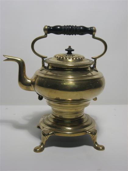 Appraisal: English brass kettle on stand late th century Of typical