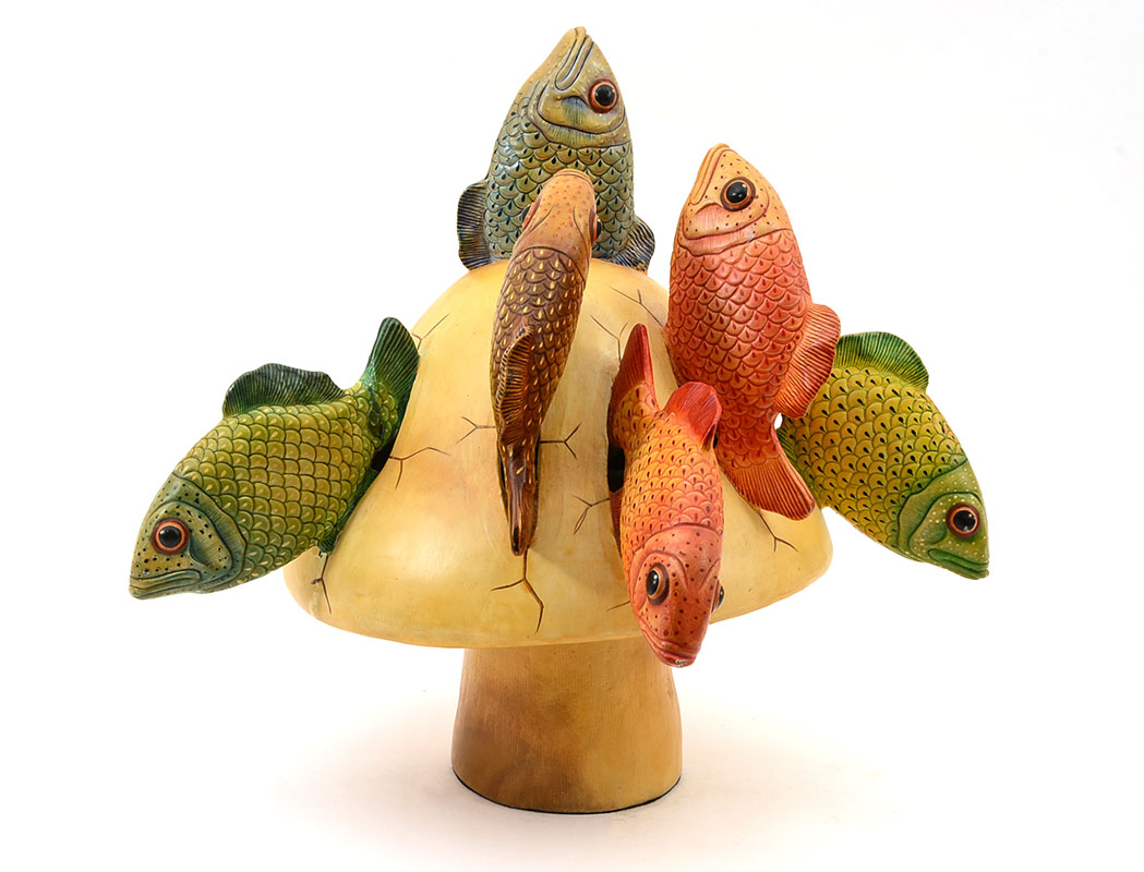 Appraisal: SERGIO BUSTAMANTE CERAMIC TOAD STOOL SCULPTURE WITH FISH Approx ''