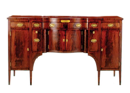 Appraisal: American Hepplewhite mahogany sideboard probably New York circa shaped rectangular