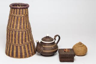 Appraisal: Native American Associated Woven Basketry Pcs Comprising a tiny lidded