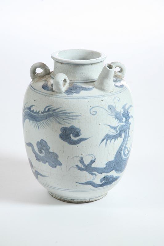 Appraisal: PITCHER Chinese th century pottery Pale blue dragon design Shoulder