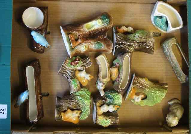 Appraisal: Tray Comprising Hornsey and Other Pottery Tree Stump Figures